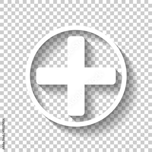 Medical cross icon. White icon with shadow on transparent background