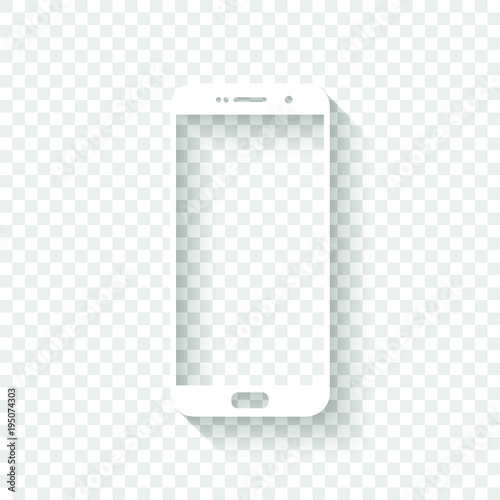 Sellphone icon. White icon with shadow on transparent background