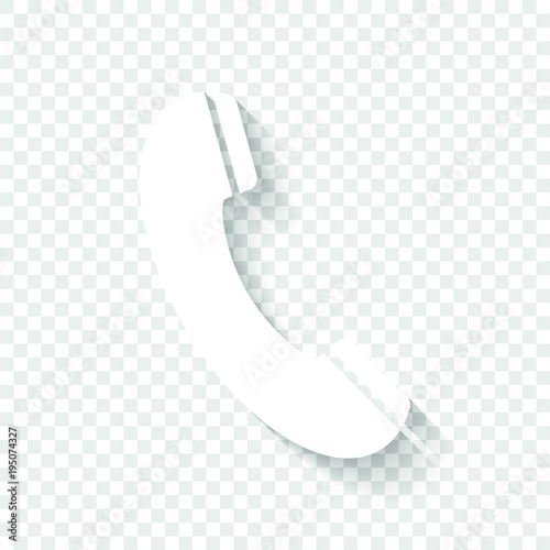Telephone receiver icon. White icon with shadow on transparent background