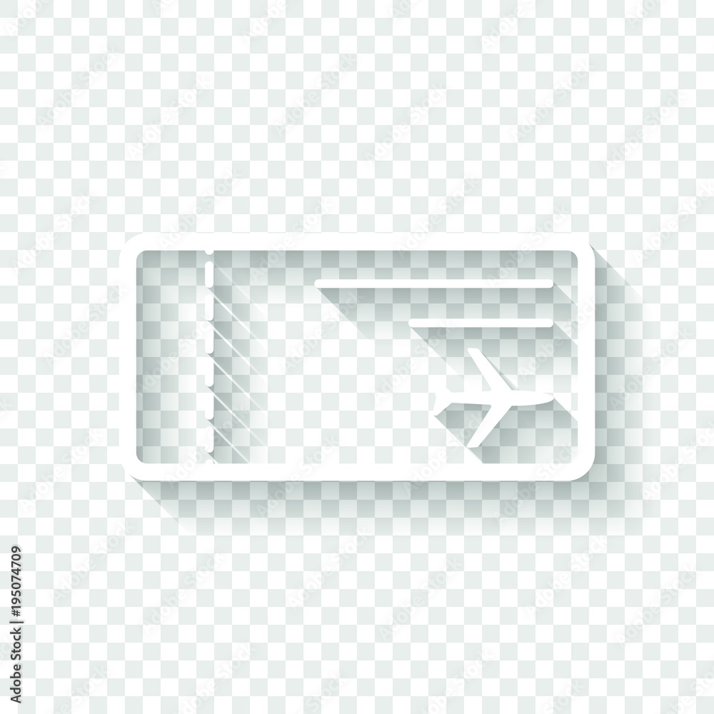 airplane ticket icon. White icon with shadow on transparent background ...