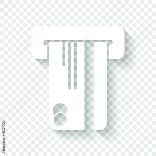 ATM machine and credit card. simple silhouette. White icon with shadow on transparent background