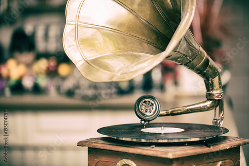 Retro old gramophone radio. Vintage style toned photo photo