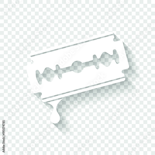 blade with drop of blood. simple silhouette. White icon with shadow on transparent background