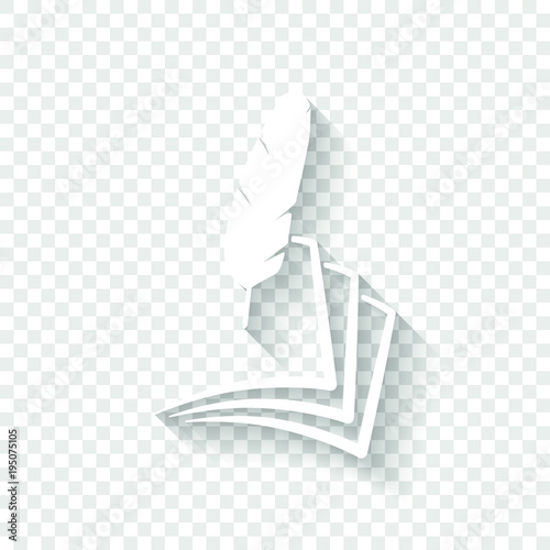 feather and paper. simple silhouette. White icon with shadow on transparent background