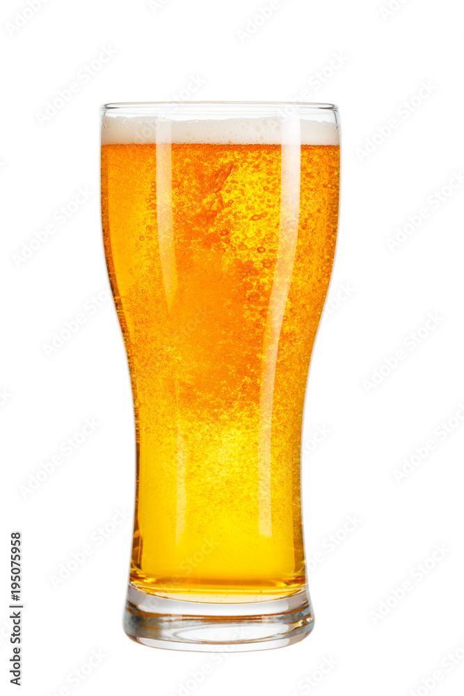 cold mug of beer with foam isolated on white background