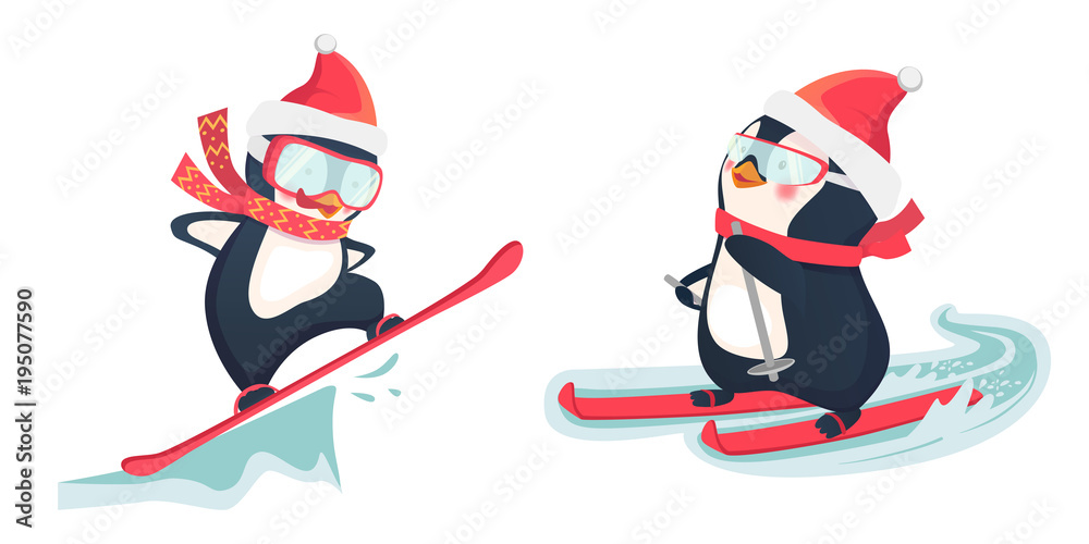 Fototapeta premium penguin winter sport set 1