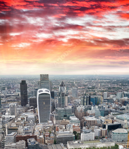 Aerial view of City of London skyline