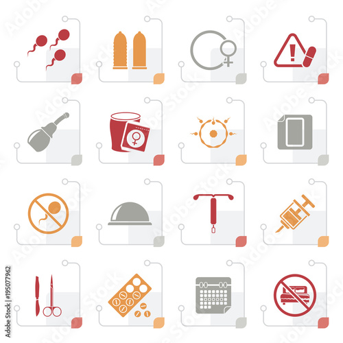Stylized Pregnancy and contraception Icons - vector icon set