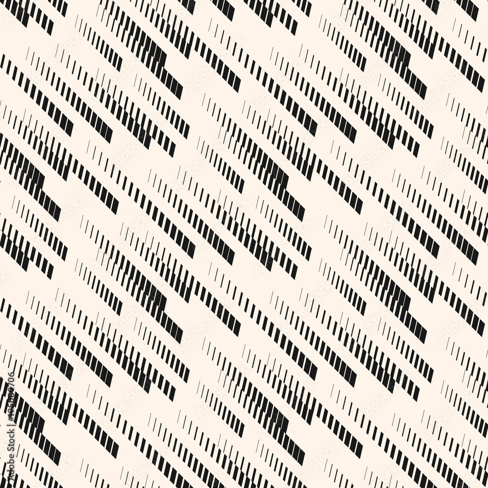 Abstract geometric seamless pattern with diagonal fade lines, tracks,  halftone stripes. Extreme sport style illustration, urban art. Trendy black  and white minimal background texture. Sport pattern. Stock Vector