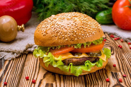 Hamurger with fries photo