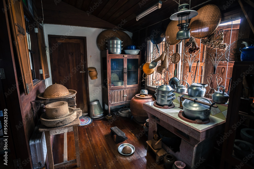Fototapeta premium Retro Thai style house and kitchen in Uthai-Thani Thailand