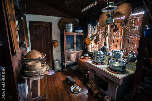 Retro Thai style house and kitchen in Uthai-Thani Thailand