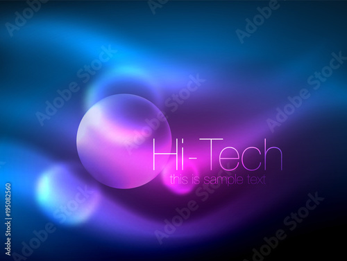 Blurred neon glowing circle, hi-tech modern bubble template, techno glowing glass round shapes or spheres. Geometric abstract background