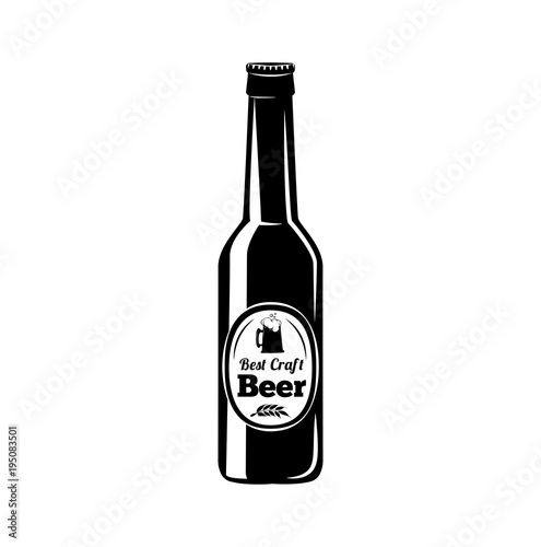 Beer bottle. Craft beer icon. Alcohol drink logo. Vector illustration.