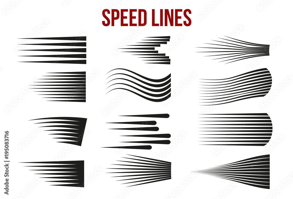 Speed lines black for Manga and Comic vector elements on white background. - obrazy, fototapety, plakaty 