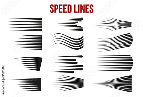 Fotografie, Obraz Speed lines black for Manga and Comic vector elements on white background