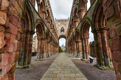 Ruins of Jedburgh Abbey in the Scottish Borders region in Scotland