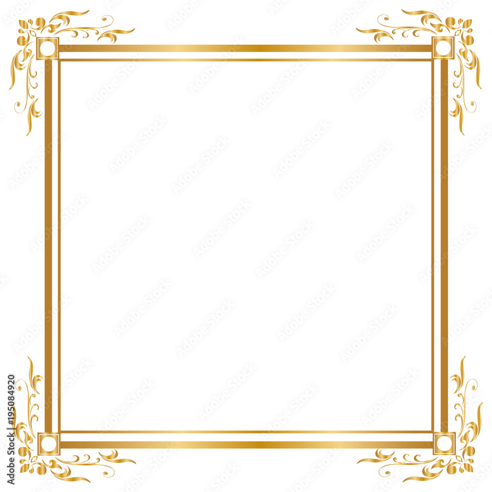 Decorative frame and border, Square, Golden frame on white background, Vector illustratio Decorative frame and border, Square, Golden frame on white background, Vector illustratio