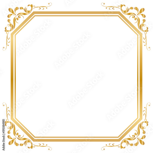 Decorative frame and border, Square, Golden frame on white background, Vector illustratio