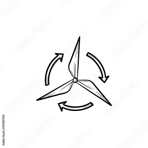 Wind generator hand drawn outline doodle icon. Environmental technology and wind battery concept. Windmill vector sketch illustration for print, mobile and infographics isolated on white background.