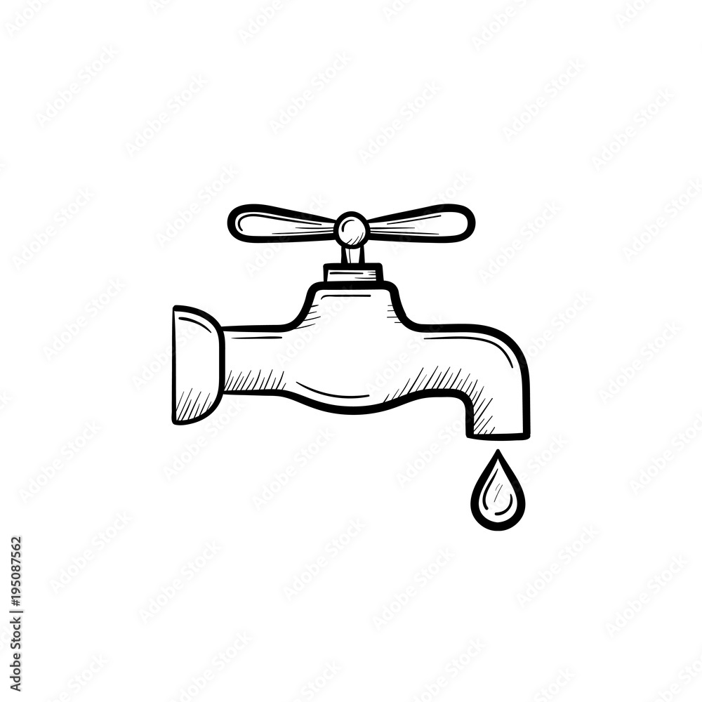 Water pipe with clean drop hand drawn outline doodle icon. Water drop