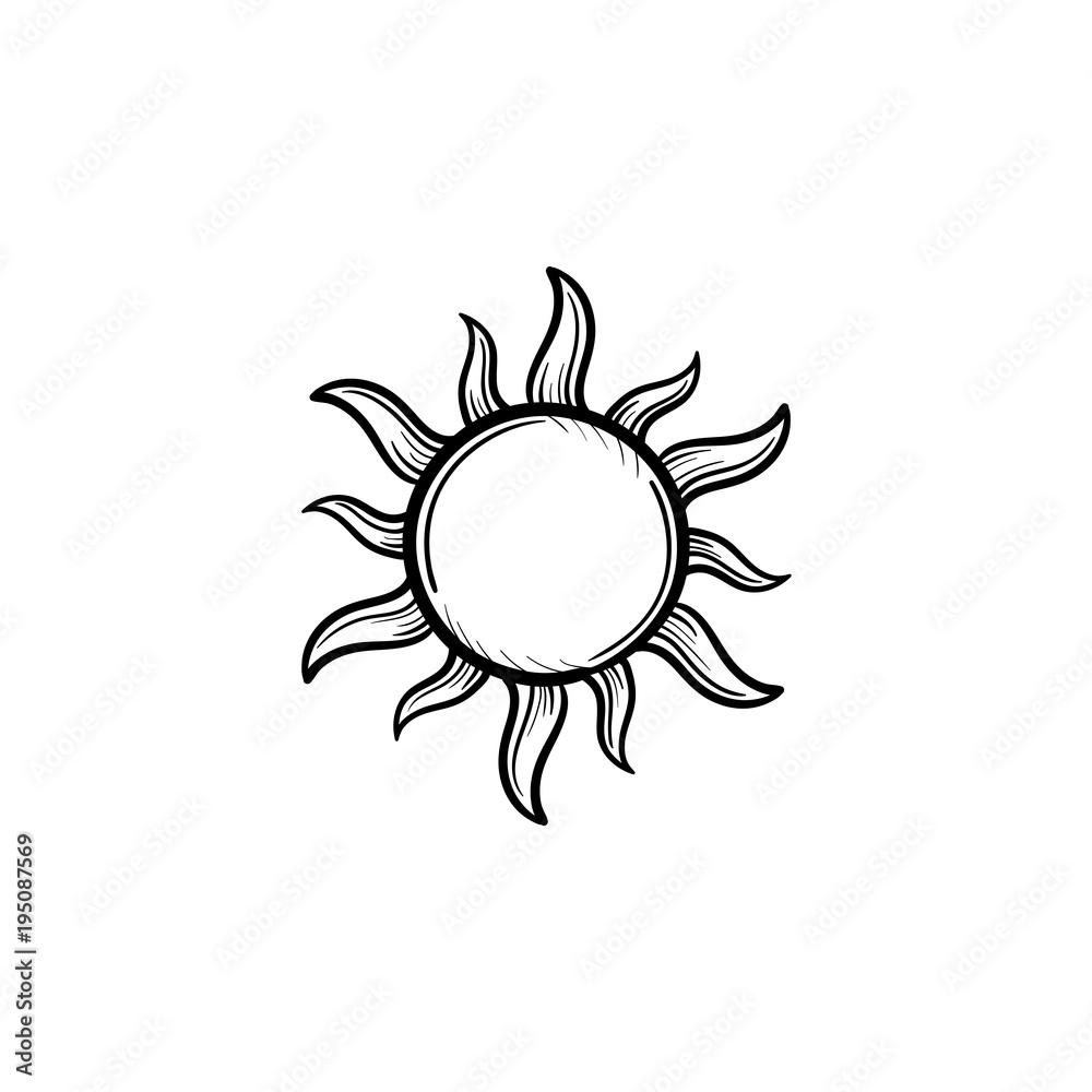 Sun hand drawn outline doodle icon. Renewable sun energy vector sketch illustration for print, web, mobile and infographics isolated on white background. Sun hand drawn outline doodle icon. Renewable sun energy vector sketch illustration for print, web, mobile and infographics isolated on white background.