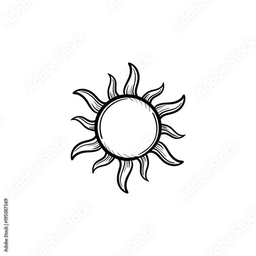 Sun hand drawn outline doodle icon. Renewable sun energy vector sketch illustration for print, web, mobile and infographics isolated on white background.