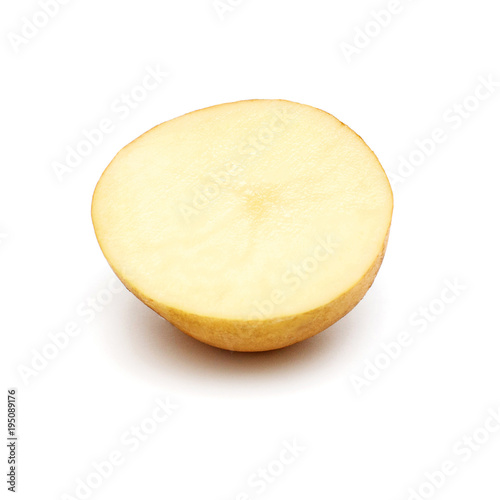 Young potato half isolated on white background. Harvest new. Flat lay, top view