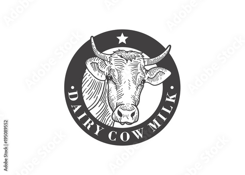 Dairy cow milk vector vintage round badges  emblems  labels or logos