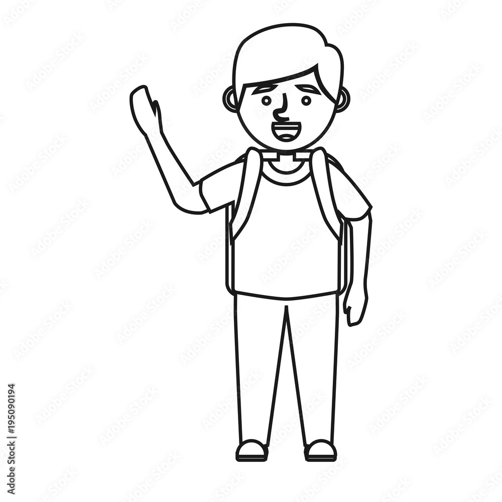 Students Waving Outlined