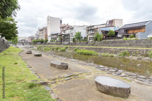 residential building and river and Takayama city, Japan