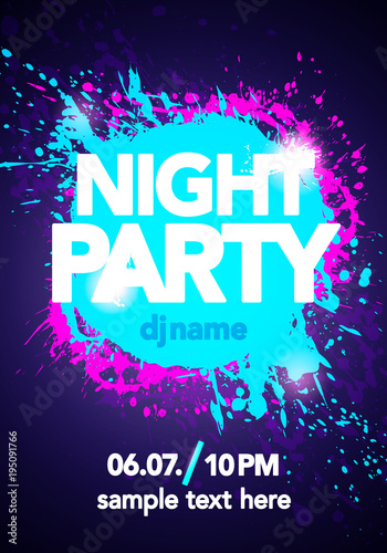 Vector Illustration night party design mock up, bright colors with vibrant blots, place for text