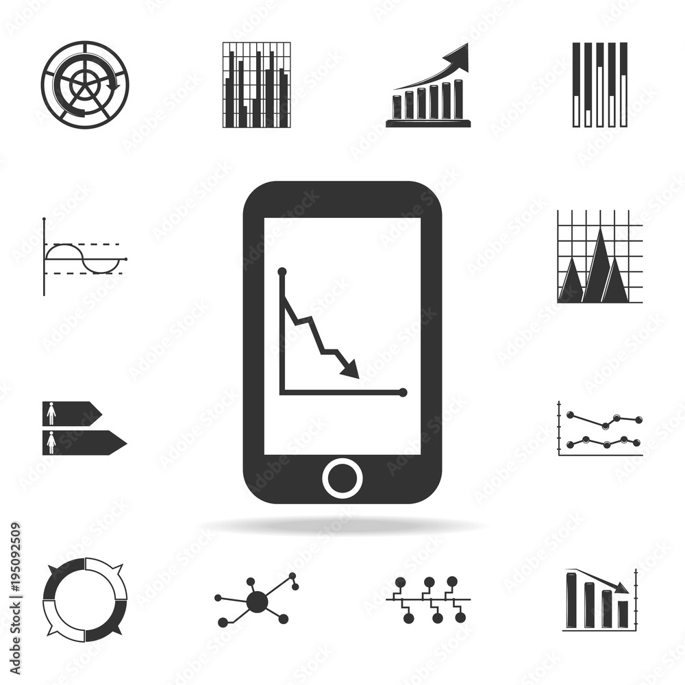 Business trend analysis on smartphone screen with graphs icon. Detailed set of Trend diagram and chart icons. Premium quality graphic design. One of the collection icons