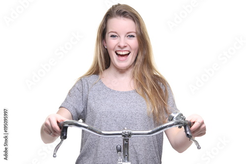 Caucasian woman on a bicycle