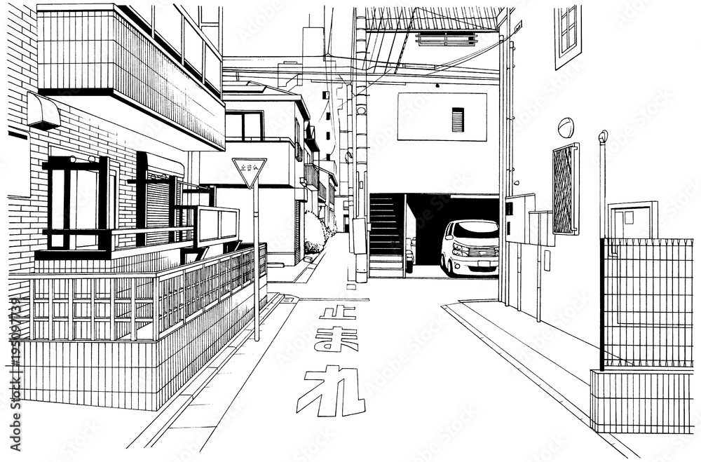 Fototapeta premium 漫画風ペン画イラスト 和風（室内）