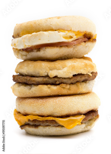 Three Breakfast Sandwich on a White Background