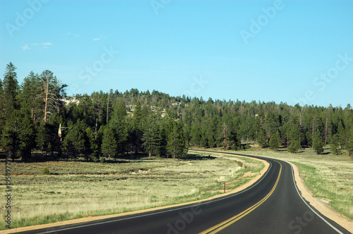Landscape of winding road extending in the countryside 