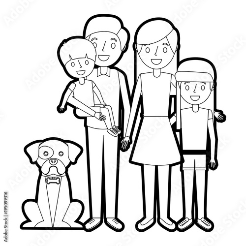 cute family dad mom little son and daughter their dog
