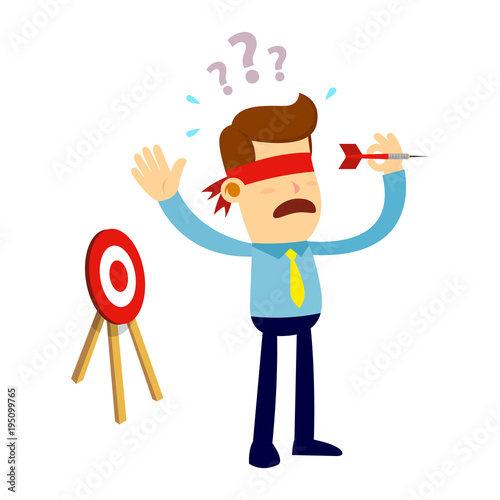 Businessman With Blindfold Trying To Throw A Dart Arrow