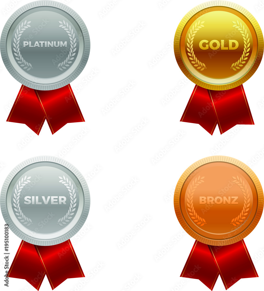 Quality medals, platinum, gold, silver and bronze Stock Vector | Adobe Stock