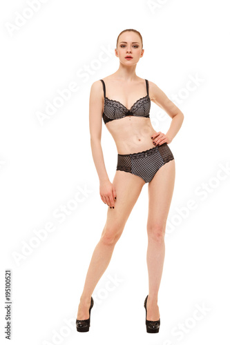 Sexy girl model posing standing on white background