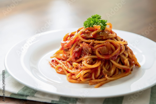 Delicious Italian bolognese meat spaghetti