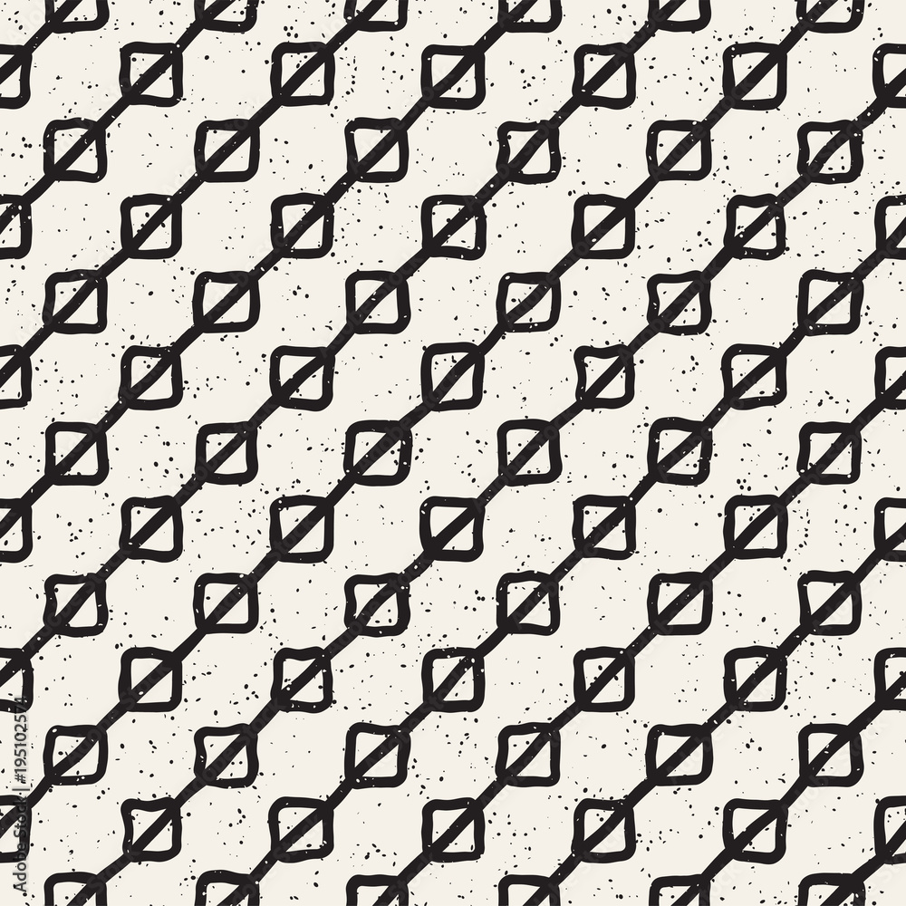Fototapeta premium Hand drawn style ethnic seamless pattern. Abstract grungy geometric background in black and white.
