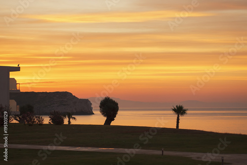 Fototapeta Naklejka Na Ścianę i Meble -  Sunrise on the coast of the island of Rhodes