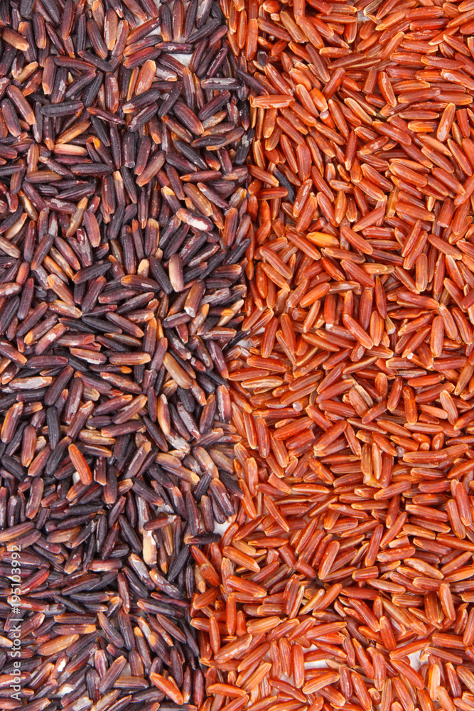 Heap of red and black rice as background, healthy nutrition concept