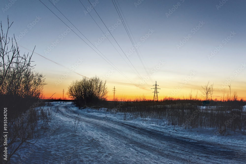 Obraz premium Winter night landscape. Winter scene. The snowy landscape.