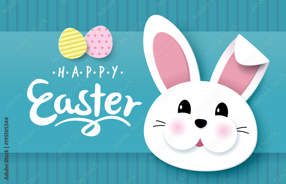 Happy Easter greeting card with cute little bunny and lettering design