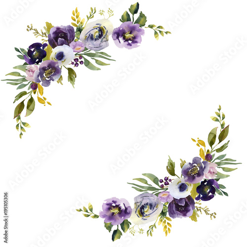 Wedding frame wreath green and purple flowers ornament