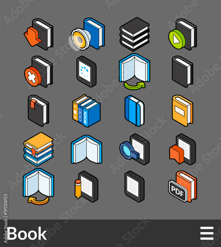 Isometric outline color icons set