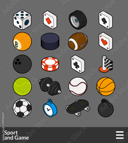Isometric outline color icons set